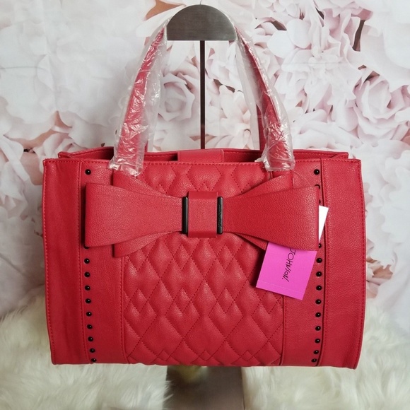 Betsey Johnson Handbags - Betsey Johnson Bow Satchel Handbag Quilted Red